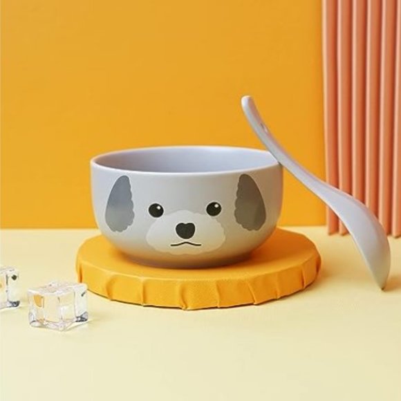 4 pc - Cute Dog Ceramic Dinnerware Set (Grey) - Picture 6 of 7